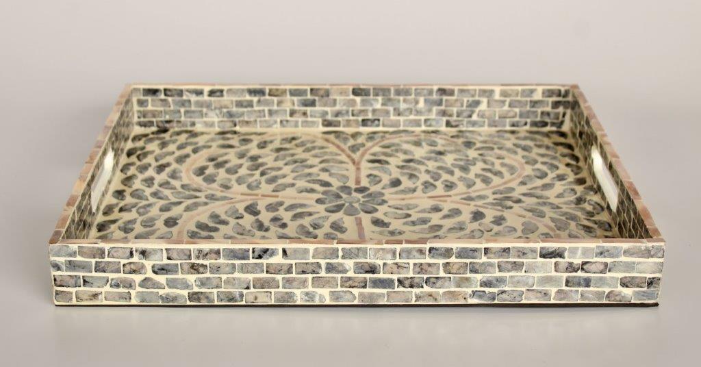 Inlaid Capaz Tray Rect Charcoal